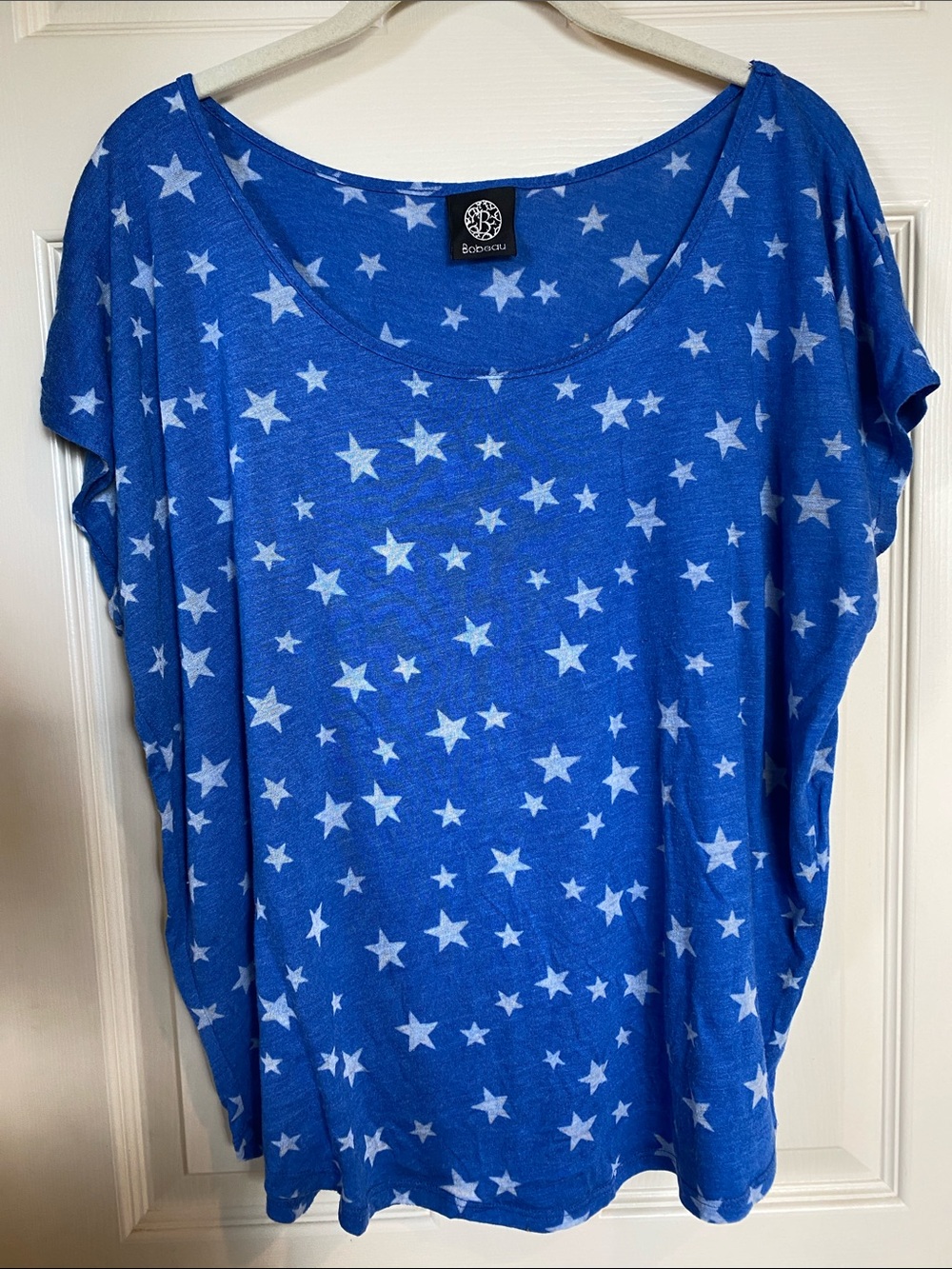 bobeau Royal Blue Star Scoop Neck Short Sleeve Top